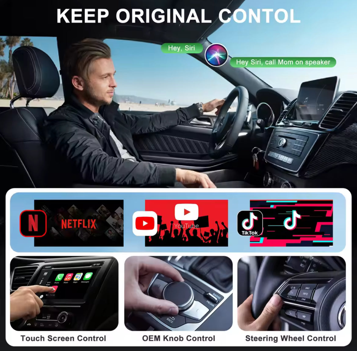 Adaptateur sans fil Carplay avec Youtube/Netflix/Tiktok, USB