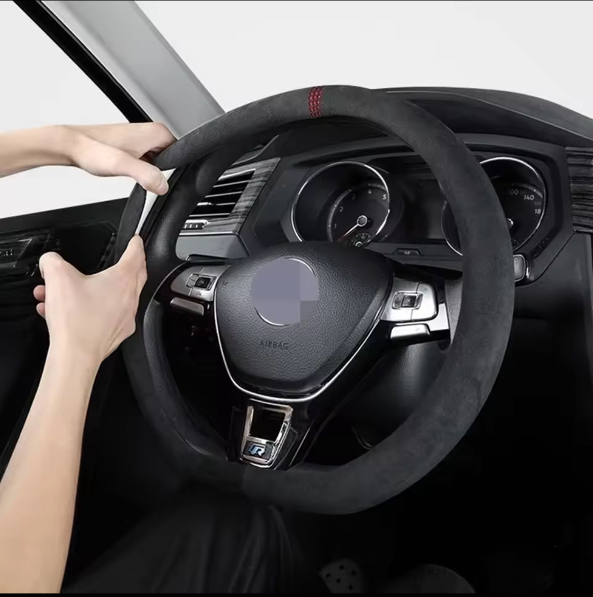 Housse de volant de voiture universelle en ALCANTARA, 38cm, résistante à l'usure.