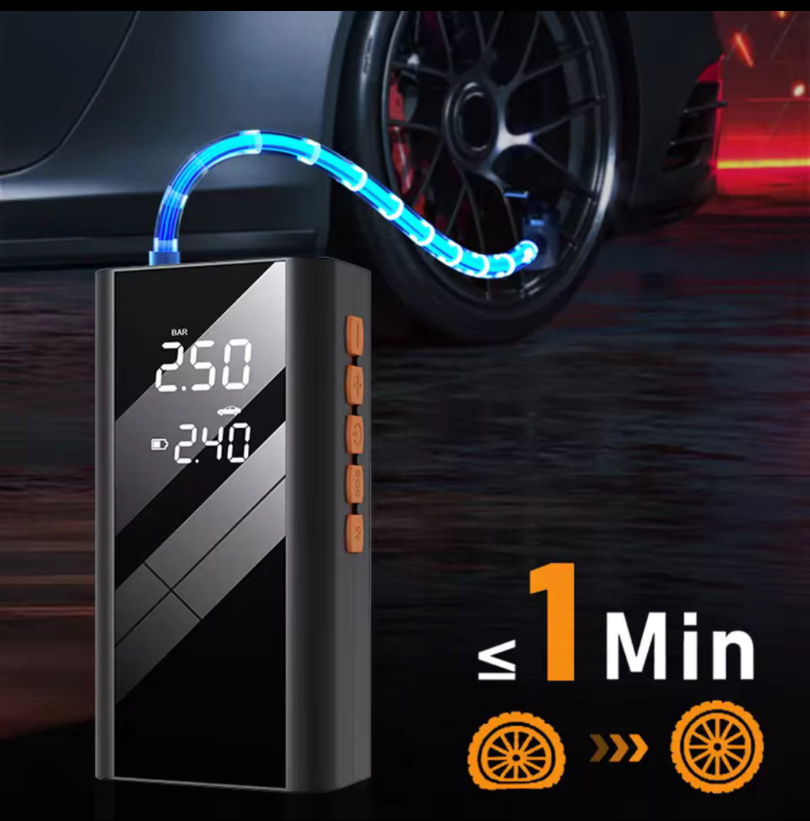 Un booster de voiture portable multifonctions qui intègre un gonfleur, un compresseur d'air numérique et une lampe torche