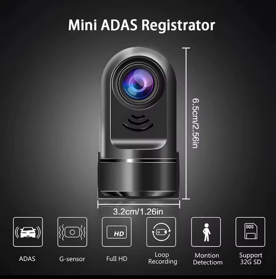 Dashcam Mini HD caméra de tableau de bord. Enregistreur vidéo de voiture avec moniteur de 24h et connectivité USB/WiFi