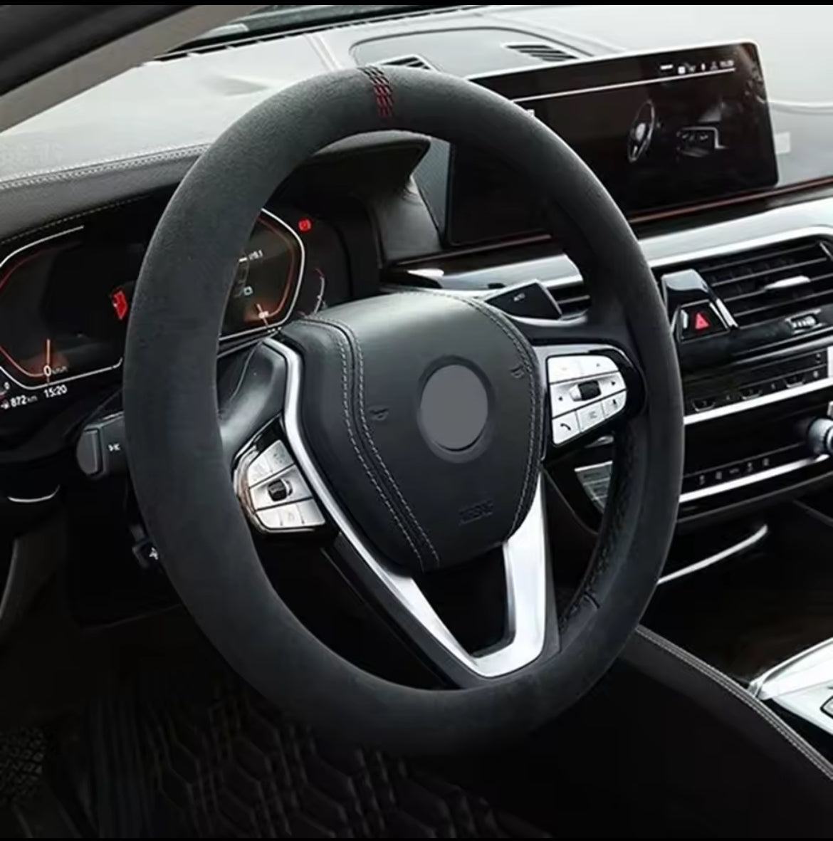 Housse de volant de voiture universelle en ALCANTARA, 38cm, résistante à l'usure.