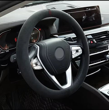 Housse de volant de voiture universelle en ALCANTARA, 38cm, résistante à l'usure.