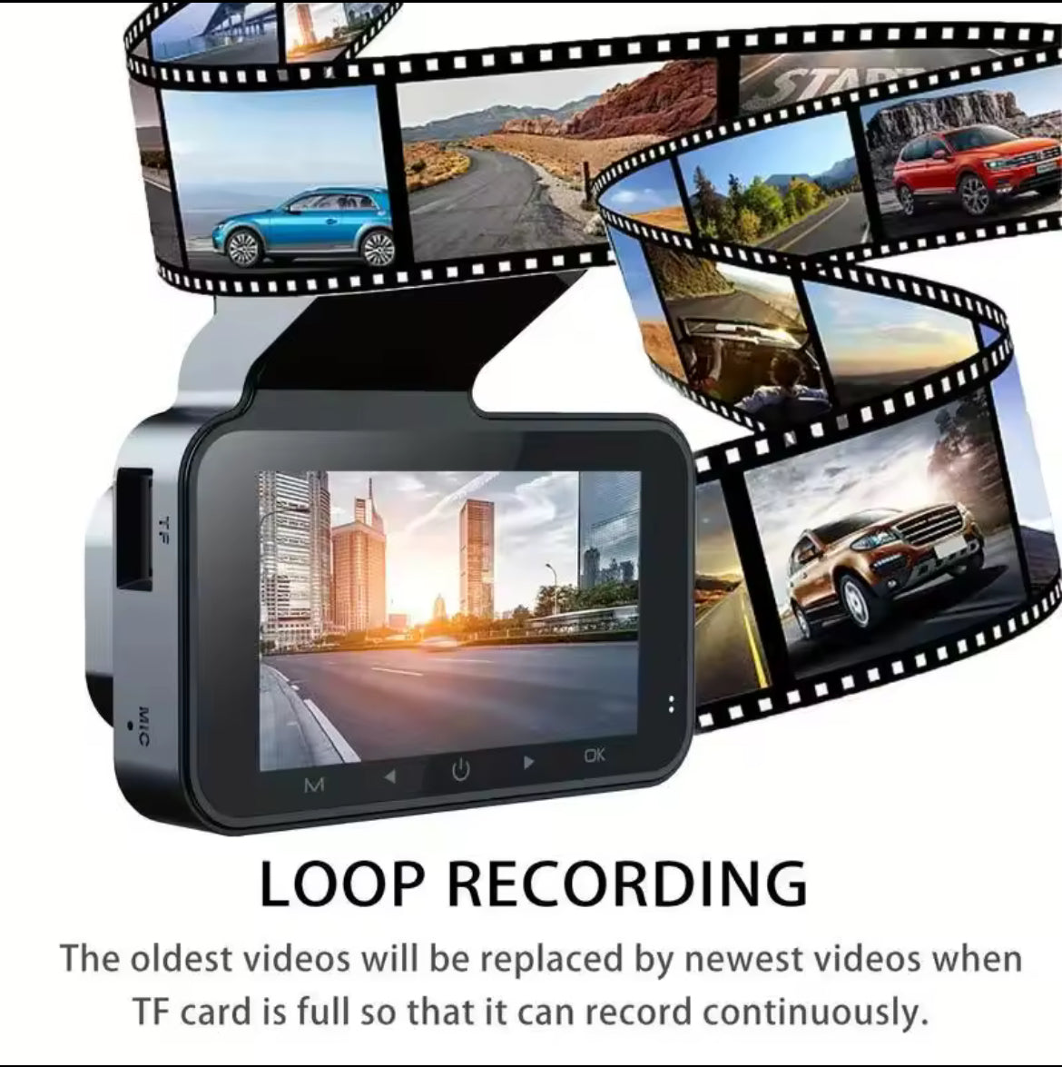 Dashcam Caméra de voiture WiFi 1080P – Double objectif avec écran IPS 3", vision nocturne et mode stationnement 24h