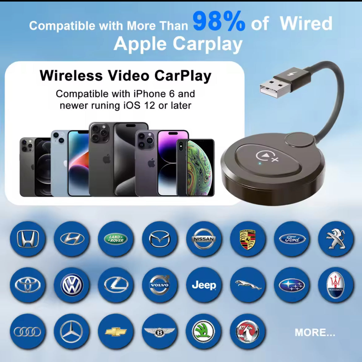 Adaptateur sans fil Carplay avec Youtube/Netflix/Tiktok, USB