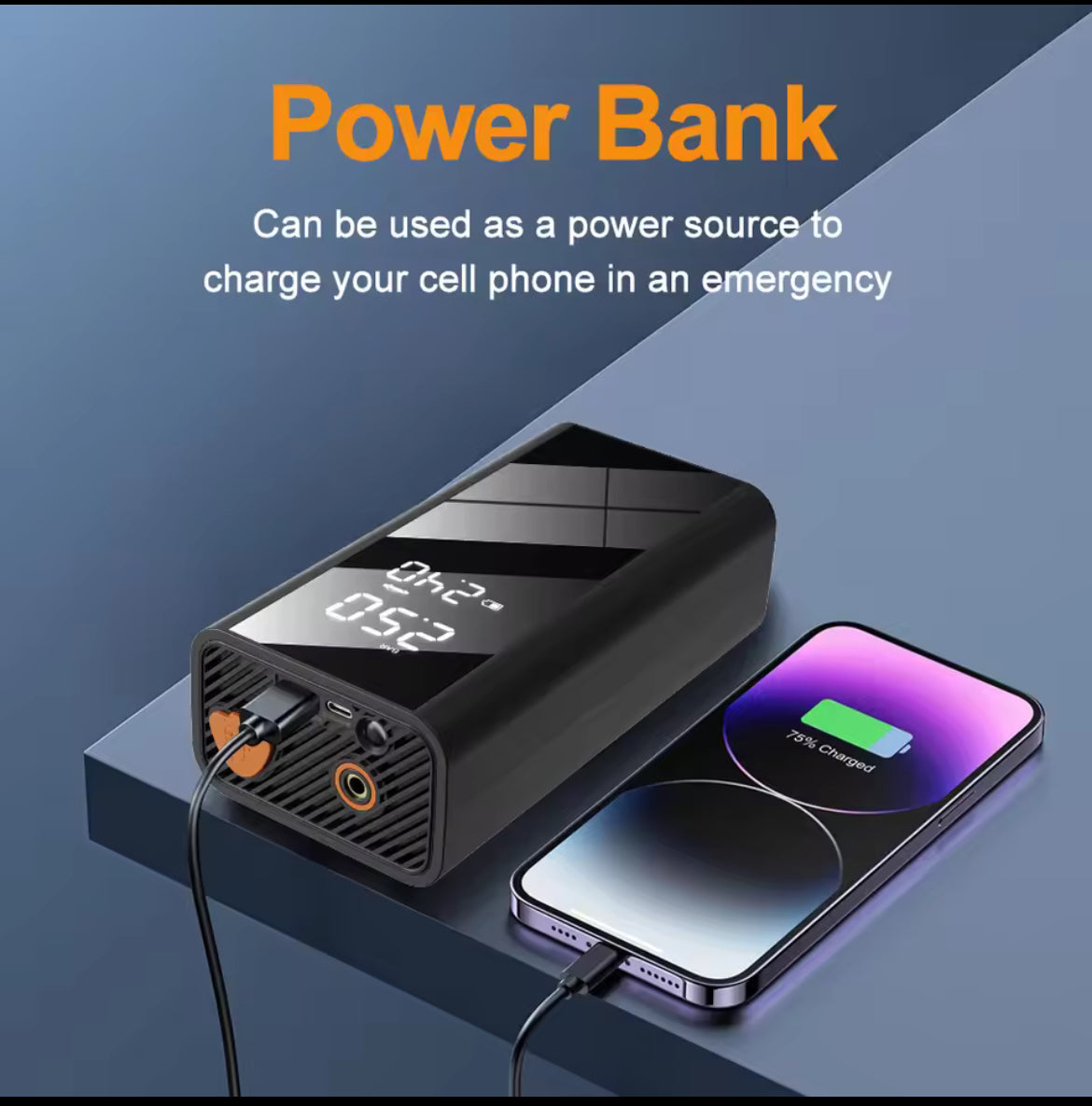 Un booster de voiture portable multifonctions qui intègre un gonfleur, un compresseur d'air numérique et une lampe torche