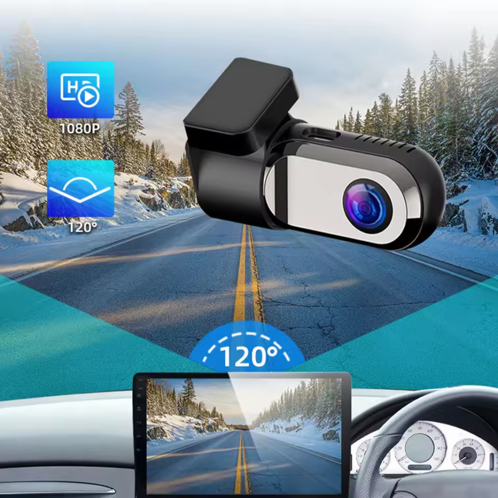 Dashcam Mini HD caméra de tableau de bord. Enregistreur vidéo de voiture avec moniteur de 24h et connectivité USB/WiFi