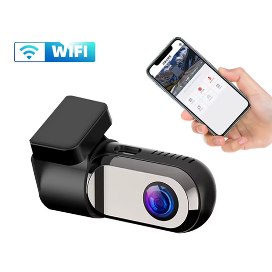 Dashcam Mini HD caméra de tableau de bord. Enregistreur vidéo de voiture avec moniteur de 24h et connectivité USB/WiFi