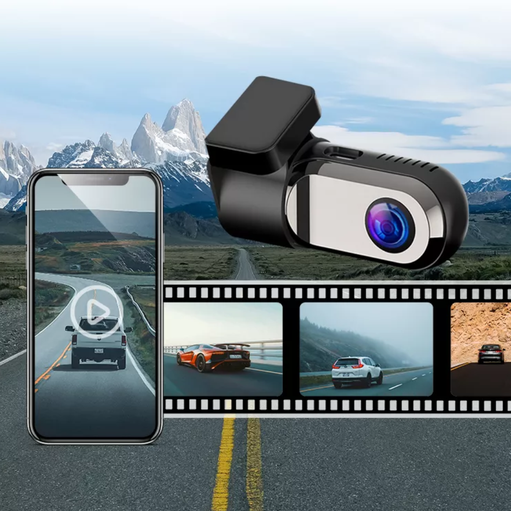 Dashcam Mini HD caméra de tableau de bord. Enregistreur vidéo de voiture avec moniteur de 24h et connectivité USB/WiFi