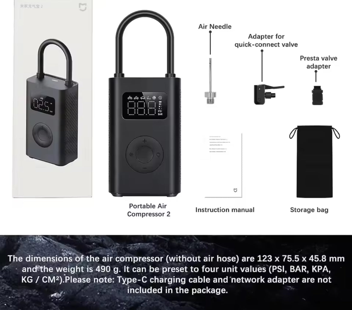 Compresseur à Air Portatif Gonfleur Pneus électrique Voiture 150PSI (10.5 Bars) avec Lumière LED, 3 Embouts de Gonflage, Pompe pour Vélo, Moto, Balle