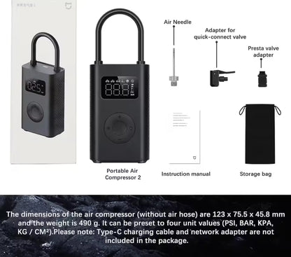 Compresseur à Air Portatif Gonfleur Pneus électrique Voiture 150PSI (10.5 Bars) avec Lumière LED, 3 Embouts de Gonflage, Pompe pour Vélo, Moto, Balle