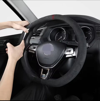Housse de volant de voiture universelle en ALCANTARA, 38cm, résistante à l'usure.
